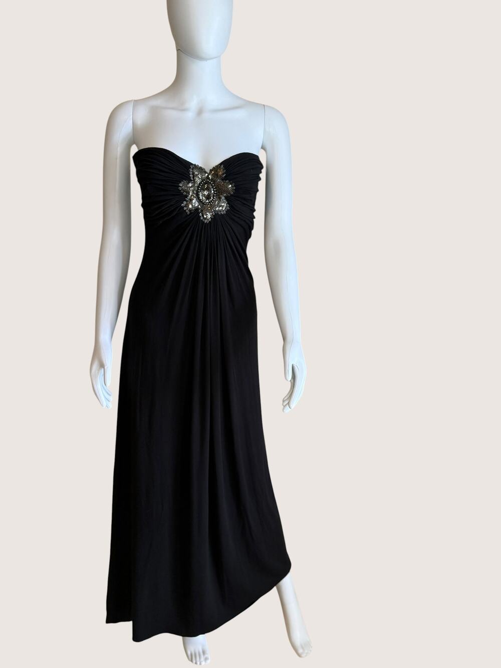 Sky Brand Black Strapless Maxi Dress Floral Beaded Bodice